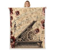 Homewish Steampunk piano Fleece Blanket Twin 152x203cm musical notes Warm Plush Sherpa Blanket boho Rustic poppy flowers Fuzzy Plush Throw Victorian romantic aesthetics for Living Room Bedroom Office