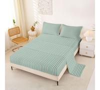 Homewish Stripe Geometric White Teal Blue Bedding Set King Horizontal Sewing Bed Sheets Striped Abstract Sheet Set - Gothic Fitted Top Sheets 4 Piece