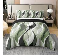 Homewish Striped Cotton Duvet Cover Super King, Sage Green Bedding Set | Sage Green Stripes Abstract Ombre Quilt Cover with 2 Pillowcases, Watercolor Aesthetic Bed Sets