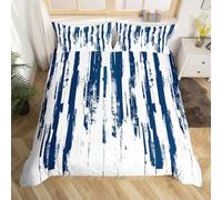 Homewish Striped Duvet Cover Double, Navy Blue Bedding Set Bedroom Decor | Teal Abstract Stripe Chic Quilt Cover with 2 Pillowcases, Bed Sets for Kids Adults, Black Reversible Graffiti