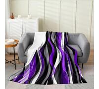 Homewish Striped Flannel Blanket Baby 30x40 Inches Modern Abstract Fleece Blanket Purple Waves Fuzzy Plush Throw Black Simple Minimalist Art Living Room Decor Contemporary Geometric