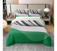 Homewish Striped Waves Cotton Duvet Cover Double Size Abstract Geometric Bedding Set for Kids Girls Boys Contemporary Grey Green Quilt Cover Modern Simple Minimalist Art Bed Set, 2 Pillowcases