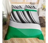 Homewish Striped Waves Duvet Cover King Size Abstract Geometric Bedding Set for Kids Boys Girls Contemporary Grey Green Quilt Cover Modern Simple Minimalist Art Bed Set Room Decor