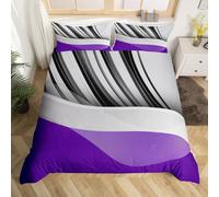 Homewish Striped Waves Duvet Cover King Size Abstract Geometric Bedding Set for Kids Boys Girls Contemporary Grey Purple Quilt Cover Modern Simple Minimalist Art Bed Set Room Decor