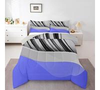 Homewish Striped Waves Duvet Set Double Size Abstract Geometric Bedding Set for Kids Boys Girls Contemporary Grey Indigo Comforter Modern Simple Minimalist Art Quilt Bedroom Decor