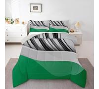 Homewish Striped Waves Duvet Set Double Size Abstract Geometric Bedding Set for Kids Boys Girls Contemporary Grey Green Comforter Modern Simple Minimalist Art Quilt Bedroom Decor