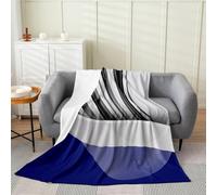 Homewish Striped Waves Flannel Blanket 40x50 Inches Abstract Geometric Fleece Blanket Contemporary Grey Dark Blue Fuzzy Plush Throw Modern Simple Minimalist Art Living Room Decor