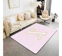 Homewish Stylish Alphabet Initial X Area Rugs 100x150cm - Modern Pink Stripes Striped Living Room Rug Cute Girly Fashion Trendy Non Shedding Carpet Coquette Letter Modern Large Rugs