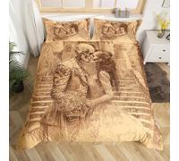 Homewish Sugar Skull Duvet Cover King,Romantic Skeleton Couple Bed Set,Trippy Skull Bones Bedding Set(No Comforter)