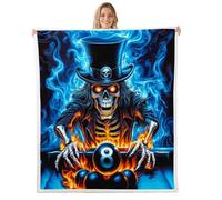 Homewish Sugar Skull Fuzzy Plush Throw Science Fiction Style Gothic Fleece Blanket Cool Pool 8 Ball Sherpa Blanket - Billiard Balls Goth Decor for Bed Couch Queen 90"x90"