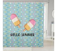 Homewish Summer Popsicle Shower Curtain 72" W x 78" L - Cartoon Rainbow Waterproof Bathroom Curtains Watercolor Dessert Bath Curtain Sweet Candy Bathroom Accessories