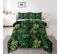 Homewish Summer Tropical Leaves Duvet Set Double - Palm Leaves Bedding Set Jungle Botanical Quilt Set - Hawaiin Green Plant Coverless Duvet