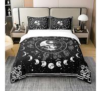 Homewish Sun and Moon 100 Percent Cotton Duvet Cover,Twelve Constellations Zodiac Bedding Set Double,Moon Phase Comforter Cover,Yin and Yang Starry Night Astrology Stars Bed Sets with 2 Pillowcases