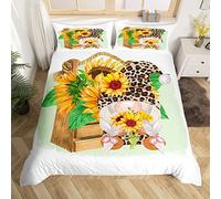 Homewish Sunflower Gnome Duvet Cover For Kids Boys Girls Leopard Dwarf Bedding Set King Size Rustic Sunflower Plants Comforter Cover Spring Fall Harvest Bed Cover With 2 Pillow Sham