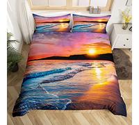 Homewish Sunset Duvet Cover Blue Ocean Bedding Set Double Size Hawaii Beach Comforter Cover Set For Boys Girls Youth,Sea Wave Bed Set Afterglow Scenery Bedroom Decor Yellow Orange Purple Red