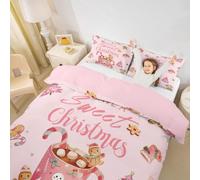 Homewish Sweet Pink Christmas Duvet Cover Christmas Gingerbread House Bedding Set,Cute Gingerbread Man Bed Cover Happy Xmas Winter Holiday Bed Set King