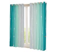 Homewish Teal and Grey Watercolor Curtains Wave Lines and Dots Blackout Curtains 66" Wx72 L, Gradient Ombre Curtains & Drapes Aesthetic Abstract Window Treatments, Modern Stripe Bedroom Curtains