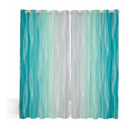 Homewish Teal And Greyish White Blackout Curtains Turquoise Ombre Window Curtains Geometric Silver Striped Curtains & Drapes Blue Green Aesthetics Gradient Room Decor 2 Panels 66" Wx72 L