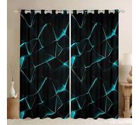 Homewish Teal Blue Rock Window Curtains 66 x 72 Inch 2 Panel Sets - Glowing Abstract Geometric Blackout Curtains Futuristic Neon Window Treatments Drapes Diamond Checked Plaid Art for Bedroom