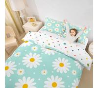 Homewish Teal Floral Quilt Cover Cute Daisy Girly Bedding Set Garden Plants Cartoon Flowers Duvet Cover Super King Size For Kids Teen Adults,Modern Aesthetic Decor Bed Set 2 Pillow Cases