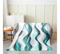 Homewish Teal Geometric Lines Flannel Blanket 60x80 Inches - Turquoise Striped Fleece Blanket for- Modern Geometry Aesthetics Art Fuzzy Plush Throw - Contemporary Gradient Ombre Lines Sofa Throw