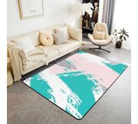 Homewish Teal Grey White Large Rugs for Bedroom 150x200cm | Modern Abstract Geometric Living Room Rug Brush Strokes Oil Painting Non Shedding Carpet for Hall Lounge Office