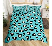 Homewish Teal Leopard Print Bed Set Beige Animal Printed Duvet Cover,Wild Cheetah Bedding Set King African Wildlife Comforter Cover,Safari Leopard Bed Cover Turqoise Black Decor (Zipper Closure)