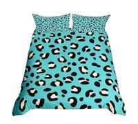 Homewish Teal Leopard Print Bedding Sets Double Beige Animal Printed Comforter Cover,Wild Cheetah Bed Set African Wildlife Duvet Cover,Safari Leopard Quilt Cover Turqoise Black Decor (Zipper Closure)