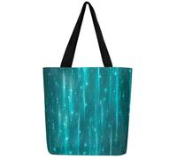 Homewish Teal Shopping Bag Modern Ombre Canvas Bag, Abstract Glowing Gradient Grocery Bag Twinkle Stars Canvas Tote Bag, Neon Aesthetic Makeup Bag