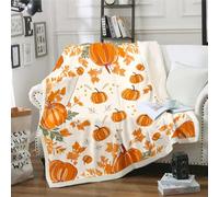 Homewish Thanksgiving Pumpkin Fleece Blanket Fall Pumpkin Leaves Blanket Autumn Harvest Season Fruit Decor Throw Blanket For Kids Teen Adults, Happy Fall Y'All Style Fuzzy Blanket Queen