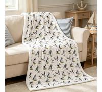 Homewish Throw Blanket Twin, Puffin Bird Fleece Blanket | Cute Atlantic Puffins Print Throw for Kids Sofa, Kawaii Watercolor Wild Animal Blanket, White Decor