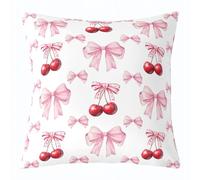 Homewish Throw Pillow Cover 18x18 Inch, Cherry Bowknot Cushion Cover | Princess Bow Pillowcase with Red Cherries Print, Romantic Valentine Decorative Pillow Case, Bow Tie Geometric