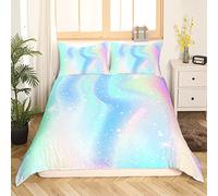 Homewish Tie Dye Duvet Cover Kids Girls Double Rainbow Gradient Comforter Cover Starry Sky Glitter Duvet Cover Ombre Lightweight Quilt Cover Teal Blue Pastel Sparkle Bedding w/ 2 Pillow Cases, Multi