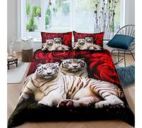 Homewish Tiger Bedding Set Super King Size,Red Rose Flower Comforter Cover For Boys Girls,African Safari Animals Duvet Cover,Big Cat Wild Animal Skin Quilt Cover,Romantic Garden Floral Bedroom Decor