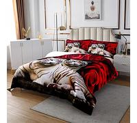 Homewish Tiger Bedspread Set Double Size,Red Rose Flower Bedding Set for Boys Girls,African Safari Animals Coverlet Set,Big Cat Wild Animal Skin Quilt Set,Romantic Garden Floral Bedroom Decor