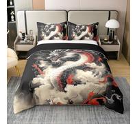 Homewish Traditional Dragon 100% Cotton Duvet Cover Double for Kids Teens Adult,Japanese Exotic Bedding Set,Fantasy Dragon Quilt Cover,Dragon Bed Set with 2 Pillow Shams for Bedroom