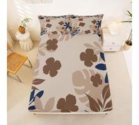 Homewish Tree Leaves Bed Sheets Double Jungle Botanical Fitted Sheet Monstera Deliciosa Boho Floral Bedding Set for Kids Boys Girls,Hawaii Beach Decor Tropical Plant Bed Cover 3 Pcs,Cream Beige