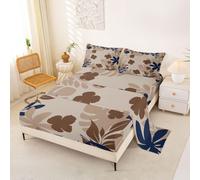 Homewish Tree Leaves Sheet Set Double Jungle Botanical Bed Sheets Monstera Deliciosa Boho Floral Bedding - Hawaii Beach Decor Tropical Plant Bed Sheets Set 4 Piece,Cream Beige