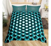 Homewish Turquoise and White Bedding Sets Single Teal Stereoscopic Hole Duvet Cover Abstract Geometric Comforter Cover for Adults Men Women Kids,Modern Fashion Neon Bedspread Cover Room Decor