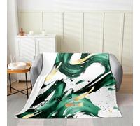 Homewish Turquoise Modern Abstract Flannel Blanket 60x80 Inches - Mint Green Gold Chic Geometric Fleece Blanket - Minimalist Painting Striped Fuzzy Plush Throw - Graffiti Mid Century Art Sofa Throw