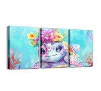 Homewish Turtle 40x30cmx3Pcs Canvas Wall Art, Reptile Tortoise Framed Wall Decor For Kids Boys Girls Women Men, Underwater World Sea Animal Artwork Posters, Watercolour Coral Painting