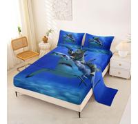 Homewish Under Sea Shark Sheet Set Single Cartoon Cute Cat Bed Sheets Blue Ocean Underwater World Bedding - Funny Kawaii Animals Bed Sheets Set 3 Piece