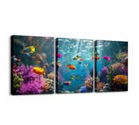 Homewish Underwater Ocean Canvas Wall Art for Bathroom Living Room Bedroom,Sea Fish Marine Creatures Pictures Wall Decor for Home,Nautical Coastal Theme Posters and Prints for Walls, 40x30cmx3Pcs
