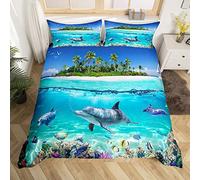 Homewish Underwater World Bedding Set Hawaii Beach Duvet Cover King,Island Mediterranean Comforter Cover Tropical Sealife Bed Sets Nautical Sea Animal Ocean Theme Bedroom Decor for Child Kids