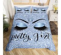 Homewish Unicorn Eyelash Duvet Cover for Girls,Pretty Eyelash Sequins Printed Bedding Set Single,Women Spark Romantic Comforter Cover,Girly Diamond Crown Bed Sets with 1 Pillowcase