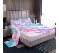 Homewish Unicorn Girls Bedding Set Double Cute Cartoon Unicorn Bed Sheets Dreamy Princess Style Sheet Set For Kids Teen Women Bedroom Decor,Cute Kawaii Animal Bed Sheet Set 4 Piece