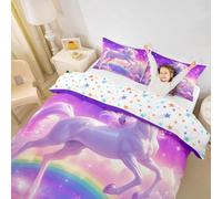 Homewish Unicorn Quilt Cover Rainbow Unicorn Bedding Set Cute Animal Duvet Cover Starry Sky Purple Quilt Cover Super King Size For Kids Teen Adults Room Decor 3 Pcs