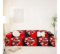 Homewish Valentine'S Day Couch Cover Love Heart Print Sofa Cover 231x300 Black And Red Sofa Protector Modern Aesthetics Couch Protector, Washable Non Slip