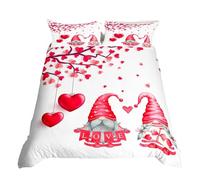 Homewish Valentine'S Day Duvet Cover King Red Pink Loving Hearts With Cute Gnome Bedding Set Romanic Love Themed Gnome Couple Comforter Cover Wedding Quilt Cover With 2 Pillowcase