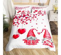 Homewish Valentine'S Day Duvet Cover Super King Red Pink Loving Hearts With Cute Gnome Bedding Set Romanic Love Themed Gnome Couple Comforter Cover Wedding Quilt Cover With 2 Pillowcase